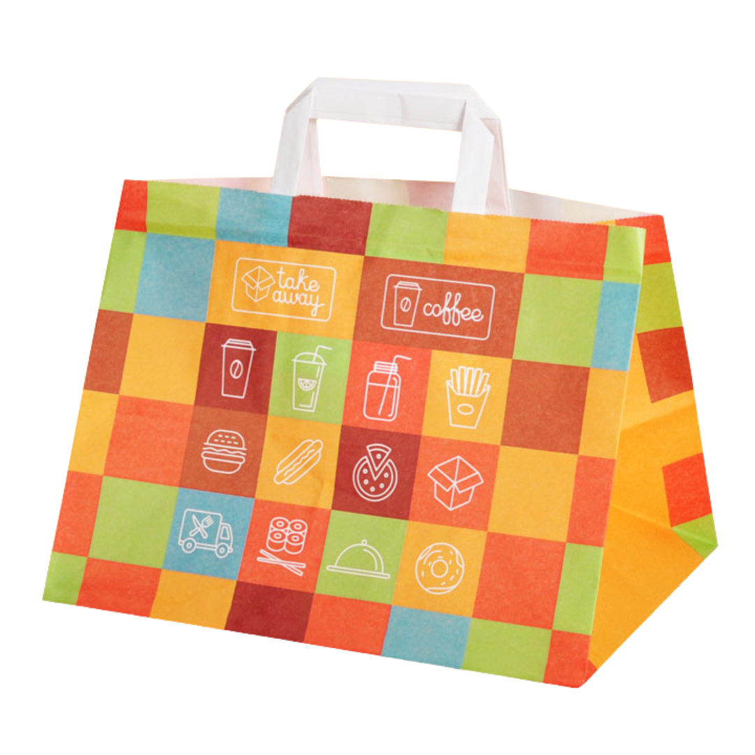 Papiertaschen mit breitem Boden „Take Away“ 32 x 24 x 22 cm - 300 Stück