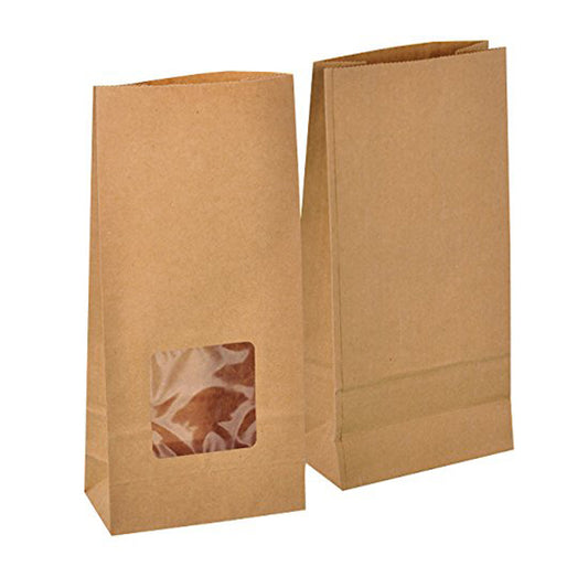 Blockbodenbeutel 12 x 25 x 6 cm mit Fenster aus Kraftpapier - 1600 Stück