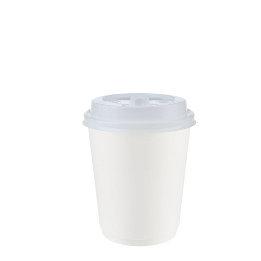 Coffee To Go Becher Kaffeebecher weiß - 8oz 200ml mit weißen Deckel - 10